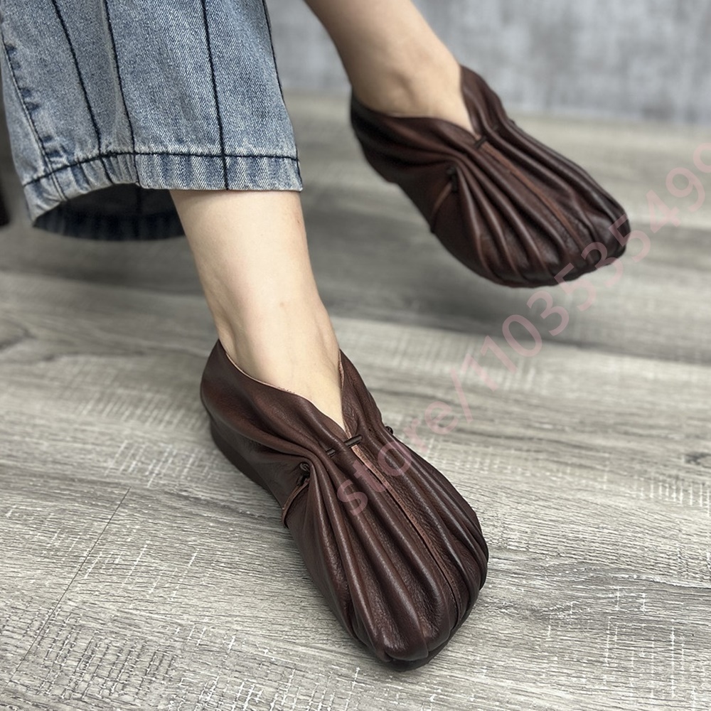 Mule Slip On - Chaussures souples plissées rétro pour femmes,