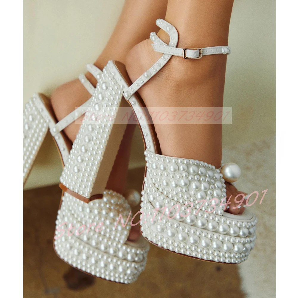 Women'S Shoes Quality - Sandales à plateforme en perles blanches