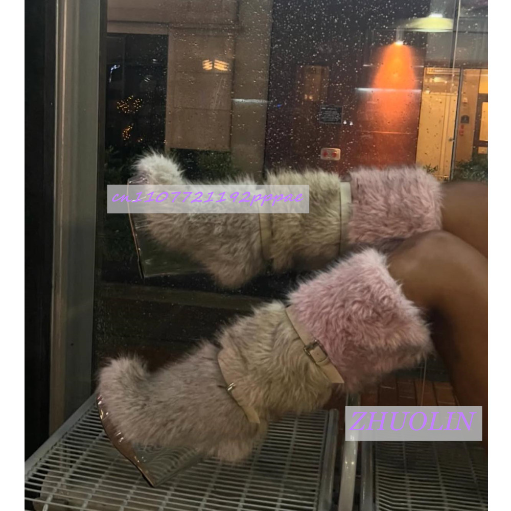 Knee High Boots Women - Bottes compensées transparentes en fourrure dégradée