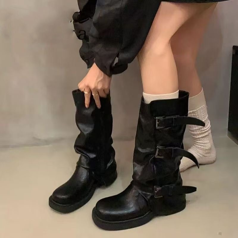 Bottines mi-mollet plissées po - Knee High Boots Women avis et prix