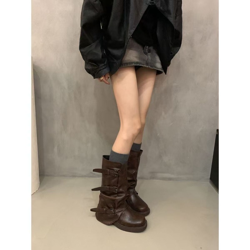 Bottines mi-mollet plissées po - Knee High Boots Women avis et prix