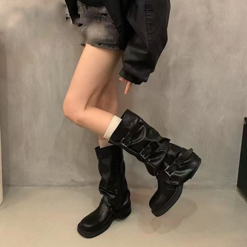 Bottines mi-mollet plissées po - Knee High Boots Women avis et prix